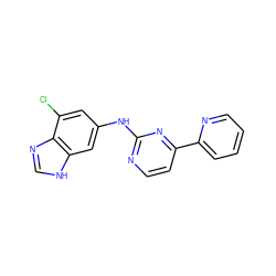 Clc1cc(Nc2nccc(-c3ccccn3)n2)cc2[nH]cnc12 ZINC000203929667