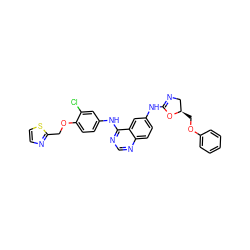 Clc1cc(Nc2ncnc3ccc(NC4=NC[C@@H](COc5ccccc5)O4)cc23)ccc1OCc1nccs1 ZINC000299858994