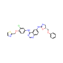 Clc1cc(Nc2ncnc3ccc(NC4=NC[C@H](COc5ccccc5)O4)cc23)ccc1OCc1nccs1 ZINC000299858995