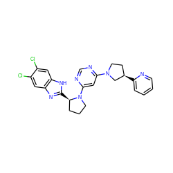 Clc1cc2nc([C@@H]3CCCN3c3cc(N4CC[C@@H](c5ccccn5)C4)ncn3)[nH]c2cc1Cl ZINC000082153340