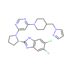 Clc1cc2nc([C@@H]3CCCN3c3cc(N4CCC(Cn5cccn5)CC4)ncn3)[nH]c2cc1Cl ZINC000082153336