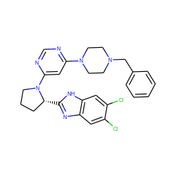 Clc1cc2nc([C@@H]3CCCN3c3cc(N4CCN(Cc5ccccc5)CC4)ncn3)[nH]c2cc1Cl ZINC000082154540