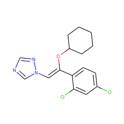 Clc1ccc(/C(=C/n2cncn2)OC2CCCCC2)c(Cl)c1 ZINC000003921079