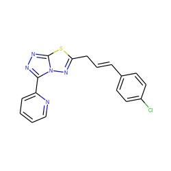 Clc1ccc(/C=C/Cc2nn3c(-c4ccccn4)nnc3s2)cc1 ZINC001772621974