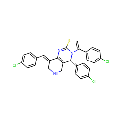 Clc1ccc(/C=C2\CNCC3=C2N=C2SC=C(c4ccc(Cl)cc4)N2[C@@H]3c2ccc(Cl)cc2)cc1 ZINC000103230153