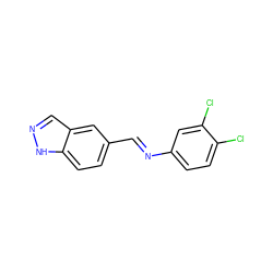 Clc1ccc(/N=C/c2ccc3[nH]ncc3c2)cc1Cl ZINC000144974291