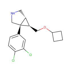 Clc1ccc([C@@]23CNC[C@@H]2[C@H]3COC2CCC2)cc1Cl ZINC000045366488