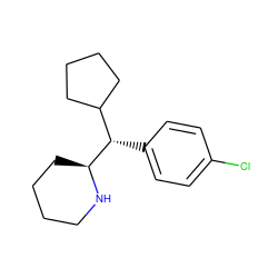 Clc1ccc([C@@H](C2CCCC2)[C@@H]2CCCCN2)cc1 ZINC000035090474