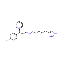 Clc1ccc([C@@H](CCNCCCCCc2c[nH]cn2)c2ccccn2)cc1 ZINC000013490238