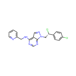 Clc1ccc([C@@H](Cl)Cn2ncc3c(NCc4ccccn4)ncnc32)cc1 ZINC000071297051