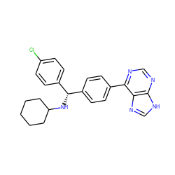 Clc1ccc([C@@H](NC2CCCCC2)c2ccc(-c3ncnc4[nH]cnc34)cc2)cc1 ZINC000103265764