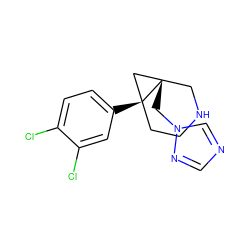 Clc1ccc([C@]23CCNC[C@@]2(Cn2cncn2)C3)cc1Cl ZINC000072116207