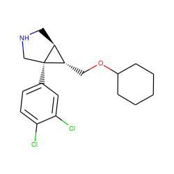 Clc1ccc([C@]23CNC[C@H]2[C@@H]3COC2CCCCC2)cc1Cl ZINC000045385965