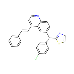 Clc1ccc([C@H](c2ccc3nccc(/C=C/c4ccccc4)c3c2)c2nccs2)cc1 ZINC001772647051