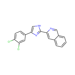 Clc1ccc(-c2c[nH]c(-c3cc4ccccc4cn3)n2)cc1Cl ZINC000013553762