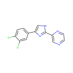 Clc1ccc(-c2c[nH]c(-c3cnccn3)n2)cc1Cl ZINC000013553763