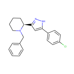 Clc1ccc(-c2cc([C@@H]3CCCCN3Cc3ccccc3)n[nH]2)cc1 ZINC000013763848