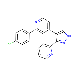 Clc1ccc(-c2cc(-c3c[nH]nc3-c3ccccn3)ccn2)cc1 ZINC000013684421