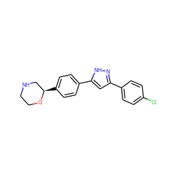 Clc1ccc(-c2cc(-c3ccc([C@@H]4CNCCO4)cc3)[nH]n2)cc1 ZINC000205112227