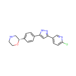 Clc1ccc(-c2cc(-c3ccc([C@H]4CNCCO4)cc3)[nH]n2)cn1 ZINC000205112305