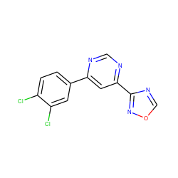 Clc1ccc(-c2cc(-c3ncon3)ncn2)cc1Cl ZINC000118562755