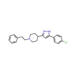 Clc1ccc(-c2cc(C3CCN(CCc4ccccc4)CC3)n[nH]2)cc1 ZINC000013755887