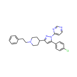 Clc1ccc(-c2cc(C3CCN(CCc4ccccc4)CC3)nn2-c2ccncn2)cc1 ZINC000204265029