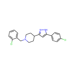 Clc1ccc(-c2cc(C3CCN(Cc4ccccc4Cl)CC3)n[nH]2)cc1 ZINC000013763823