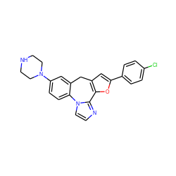 Clc1ccc(-c2cc3c(o2)-c2nccn2-c2ccc(N4CCNCC4)cc2C3)cc1 ZINC000082158227