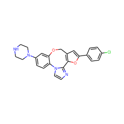 Clc1ccc(-c2cc3c(o2)-c2nccn2-c2ccc(N4CCNCC4)cc2OC3)cc1 ZINC000073240414