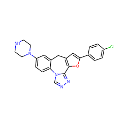 Clc1ccc(-c2cc3c(o2)-c2nncn2-c2ccc(N4CCNCC4)cc2C3)cc1 ZINC000073224225