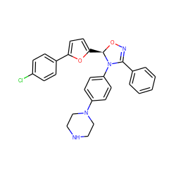 Clc1ccc(-c2ccc([C@H]3ON=C(c4ccccc4)N3c3ccc(N4CCNCC4)cc3)o2)cc1 ZINC000084713174