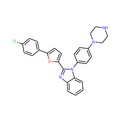 Clc1ccc(-c2ccc(-c3nc4ccccc4n3-c3ccc(N4CCNCC4)cc3)o2)cc1 ZINC000299823856