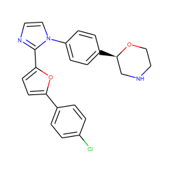 Clc1ccc(-c2ccc(-c3nccn3-c3ccc([C@@H]4CNCCO4)cc3)o2)cc1 ZINC000299834876