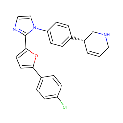 Clc1ccc(-c2ccc(-c3nccn3-c3ccc([C@H]4C=CCNC4)cc3)o2)cc1 ZINC000299832472