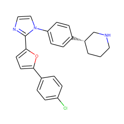 Clc1ccc(-c2ccc(-c3nccn3-c3ccc([C@H]4CCCNC4)cc3)o2)cc1 ZINC000299826884