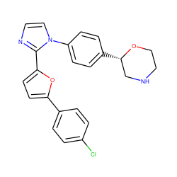 Clc1ccc(-c2ccc(-c3nccn3-c3ccc([C@H]4CNCCO4)cc3)o2)cc1 ZINC000299834873