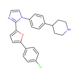 Clc1ccc(-c2ccc(-c3nccn3-c3ccc(C4CCNCC4)cc3)o2)cc1 ZINC000299827308