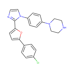 Clc1ccc(-c2ccc(-c3nccn3-c3ccc(N4CCNCC4)cc3)o2)cc1 ZINC000299826765