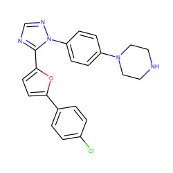 Clc1ccc(-c2ccc(-c3ncnn3-c3ccc(N4CCNCC4)cc3)o2)cc1 ZINC000299825404