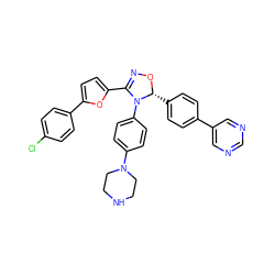 Clc1ccc(-c2ccc(C3=NO[C@H](c4ccc(-c5cncnc5)cc4)N3c3ccc(N4CCNCC4)cc3)o2)cc1 ZINC000084672507