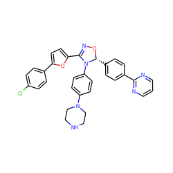 Clc1ccc(-c2ccc(C3=NO[C@H](c4ccc(-c5ncccn5)cc4)N3c3ccc(N4CCNCC4)cc3)o2)cc1 ZINC000084710703