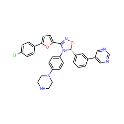 Clc1ccc(-c2ccc(C3=NO[C@H](c4cccc(-c5cncnc5)c4)N3c3ccc(N4CCNCC4)cc3)o2)cc1 ZINC000084709046