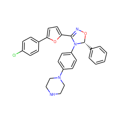 Clc1ccc(-c2ccc(C3=NO[C@H](c4ccccc4)N3c3ccc(N4CCNCC4)cc3)o2)cc1 ZINC000084713170