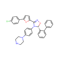 Clc1ccc(-c2ccc(C3=NO[C@H](c4ccccc4-c4ccccc4)N3c3ccc(N4CCNCC4)cc3)o2)cc1 ZINC000084653491