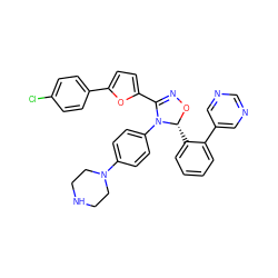 Clc1ccc(-c2ccc(C3=NO[C@H](c4ccccc4-c4cncnc4)N3c3ccc(N4CCNCC4)cc3)o2)cc1 ZINC000084709050