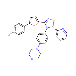 Clc1ccc(-c2ccc(C3=NO[C@H](c4ccccn4)N3c3ccc(N4CCNCC4)cc3)o2)cc1 ZINC000084711600