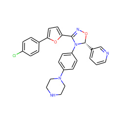 Clc1ccc(-c2ccc(C3=NO[C@H](c4cccnc4)N3c3ccc(N4CCNCC4)cc3)o2)cc1 ZINC000084711605