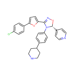 Clc1ccc(-c2ccc(C3=NO[C@H](c4ccncc4)N3c3ccc(C4CCNCC4)cc3)o2)cc1 ZINC000084653925