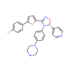 Clc1ccc(-c2ccc(C3=NO[C@H](c4ccncc4)N3c3ccc(N4CCNCC4)cc3)o2)cc1 ZINC000084668575